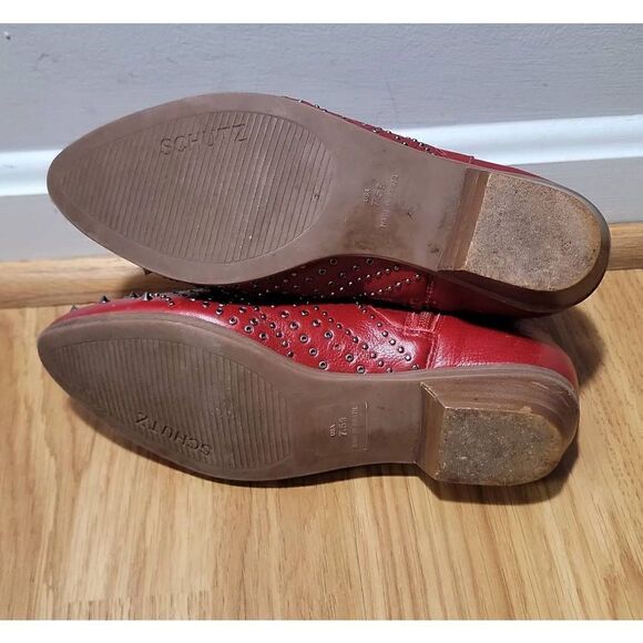 Schutz Red Leather Studded Ankle Boots 7.5 - Picture 8 of 10